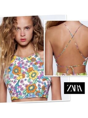 Zara Floral Halter Crop Top. Size Extra Small